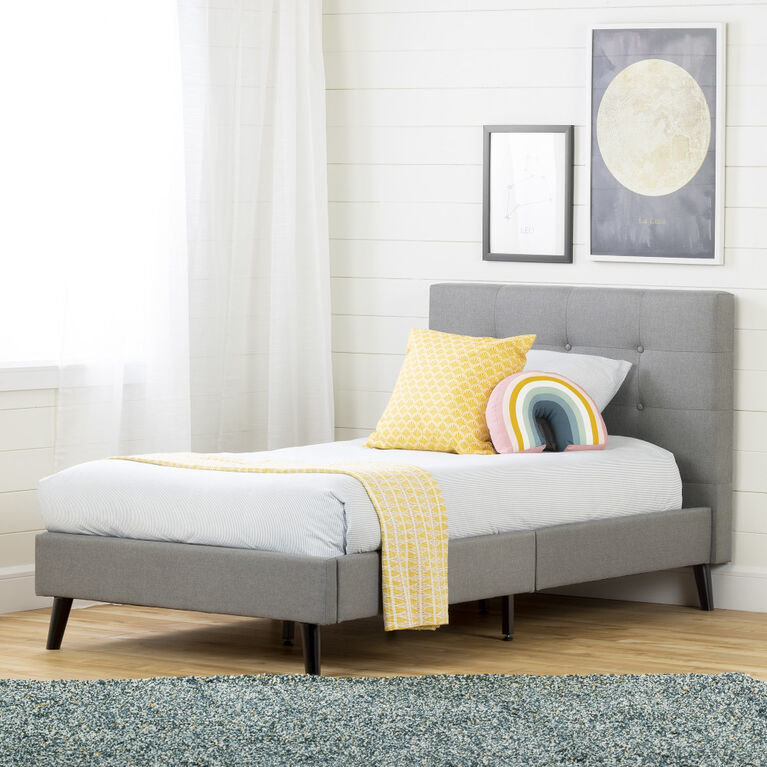 Fusion Twin Upholstered PlatformBed Gray