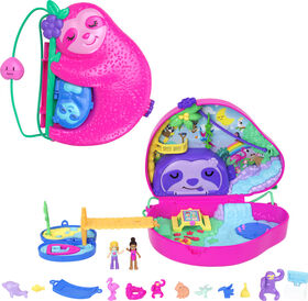 Polly Pocket La Famille des Paresseux Coffret 2 en 1, jouet de voyage