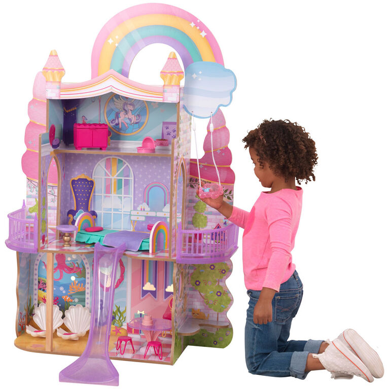 KidKraft Rainbow Dreamers Unicorn Mermaid Dollhouse with EZ Kraft Assembly - R Exclusive