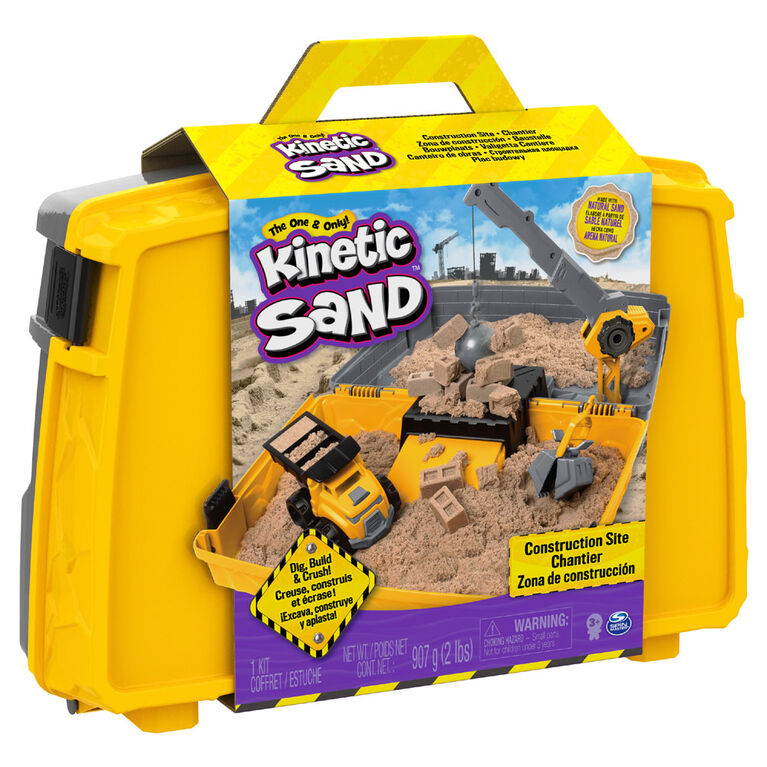 Kinetic Sand, Construction Site Folding Sandbox Playset with Vehicle and 2lbs Kinetic Sand