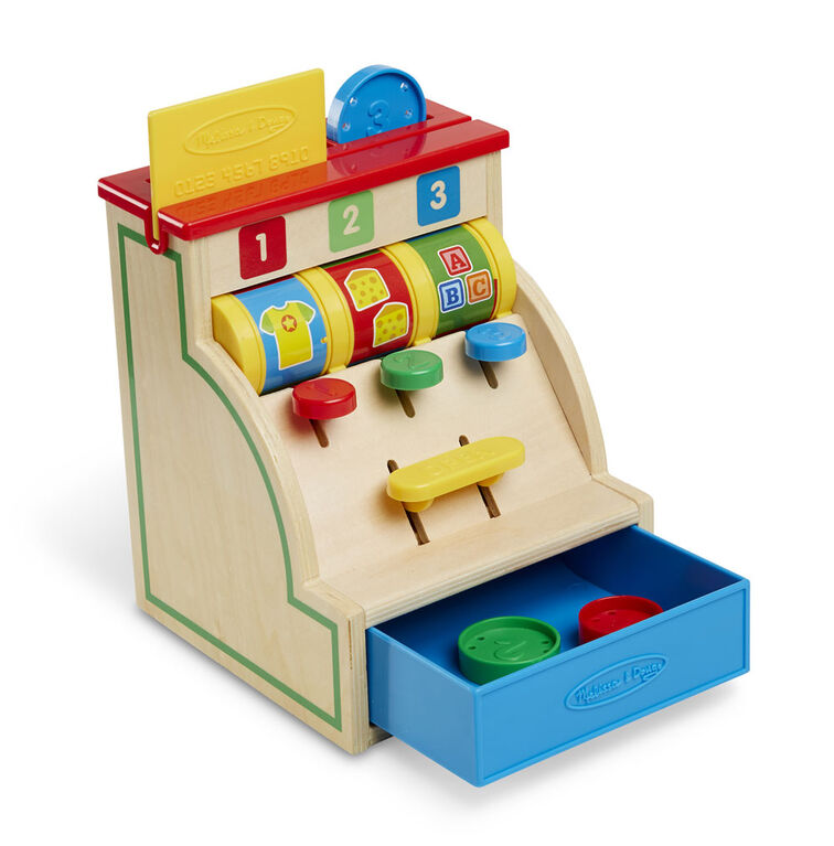 Melissa & Doug Spin and Swipe Wooden Toy Cash Register With 3 Play Coins, Pretend Credit Card - styles may vary