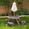 KidKraft - Wooden Octagon Table, Stools and Umbrella Set, Kids' Outdoor Furniture, Brown Bear and Beige