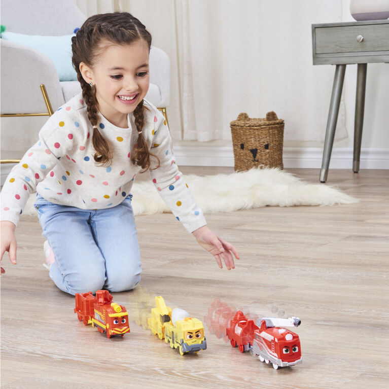 Mighty Express, Train motorisé Brock le bâtisseur avec outil qui fonctionne vraiment et wagon de cargaison, jouets pour enfants à partir de 3 ans