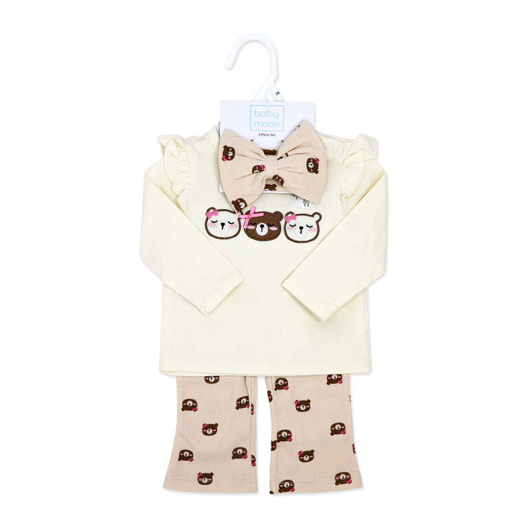 Baby Mode 3 Piece Legging and Headband Set: Team Teddy 9M