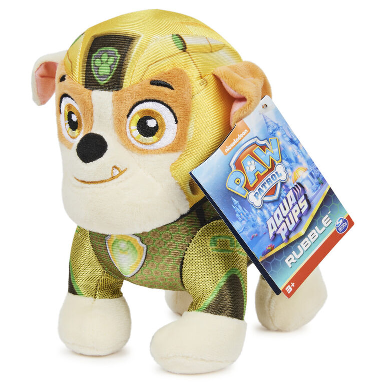 PAW Patrol, Aqua Pups Rubble, Stuffed Animal Plush Toy, 8-inch
