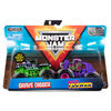 Monster Jam, Coffret de 2 véhicules authentiques Grave Digger vs Wild Flower, Monster trucks en métal moulé à l'échelle 1:64