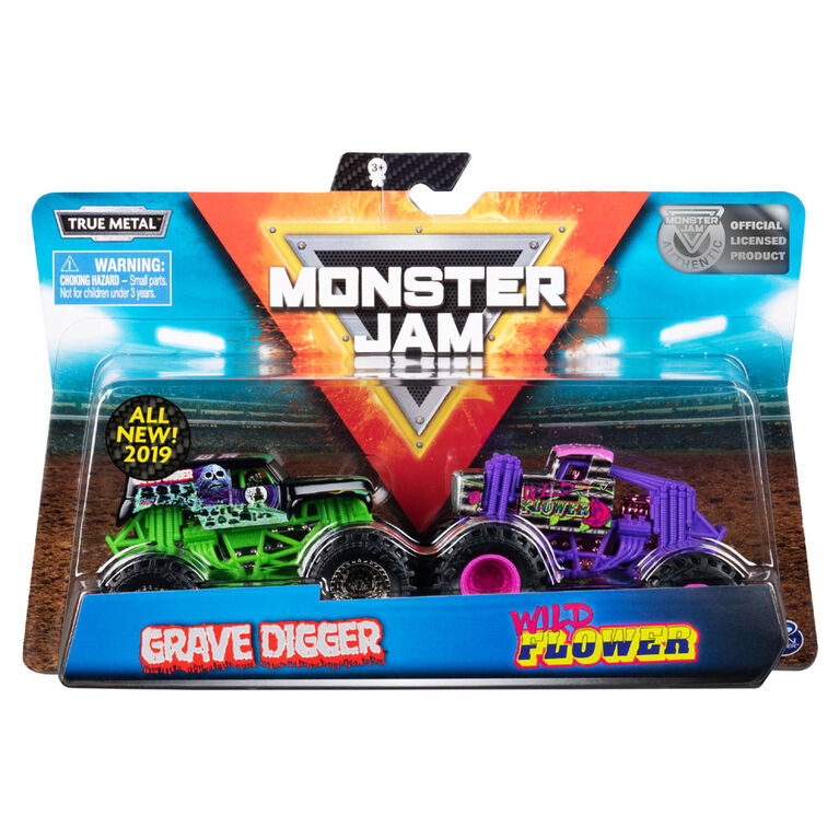 Monster Jam, Official Grave Digger vs. Wild Flower, 1:64 Scale, 2 Pack
