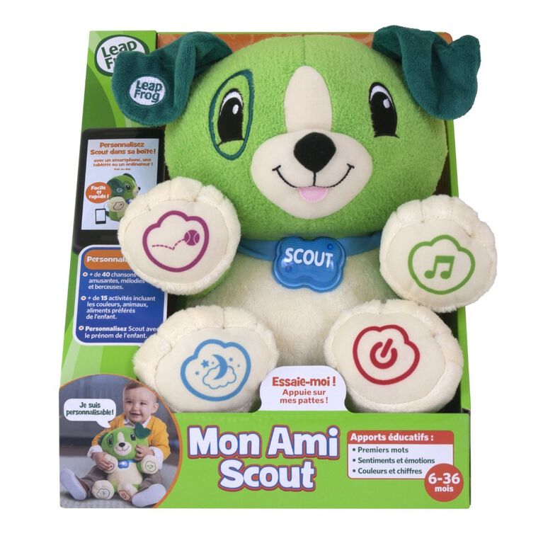 LeapFrog Mon Ami Scout, peluche pour bébé avec personnalisation, musique et berceuses, contenu éducatif pour les bébés et les jeunes enfants Édition française