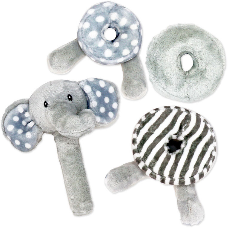 Jouet d’activité à empiler en peluche Bab & Tot : Éléphant gris