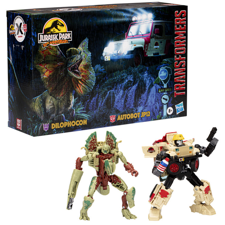 Transformers Collaborative Jurassic Park x Transformers Toys Dilophocon and Autobot JP12 Action Figures