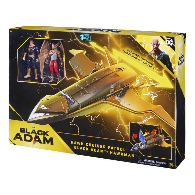 DC Comics, Vaisseau Hawk Cruiser Patrol, comprend des figurines articulées Black Adam et Hawkman, plus de 40 cm de large, Première Édition