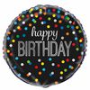 Ballon aluminium rond, 18 " - Black Rainbow Dot Birthday - Édition anglaise