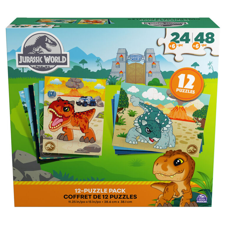 Jurassic World, 12-Puzzle Pack 24-Piece 48-Piece Jigsaw Puzzles Kids Puzzles Dinosaur Toy Puzzles for Kids