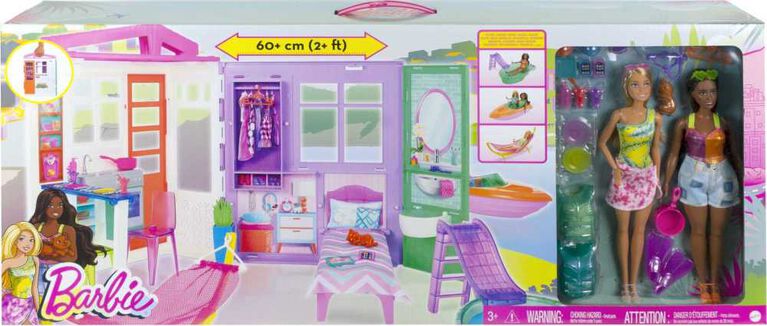 Barbie- Coffret-cadeau, 2 poupées Barbie Fashionistas, maison, pisc.