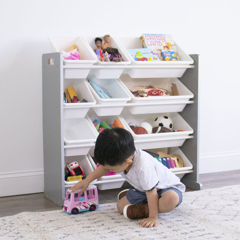 Toy Organizer with 12 Bins, Grey/White