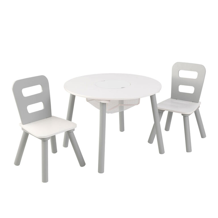 Round Storage Table & Chair Set-Gray&White