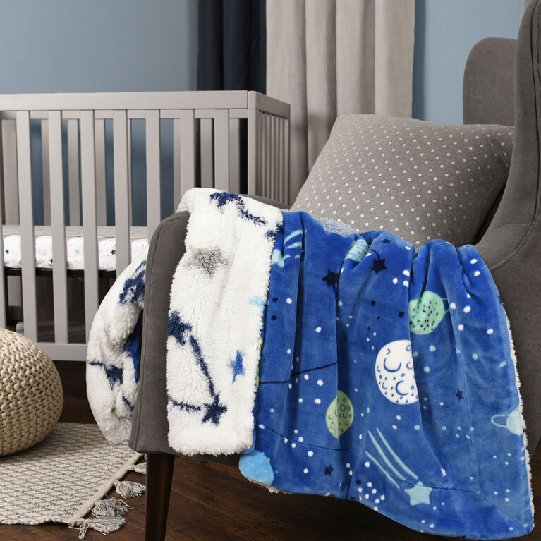 Baby's First by Nemcor Reversible Ultimate Sherpa Baby Blanket, Space