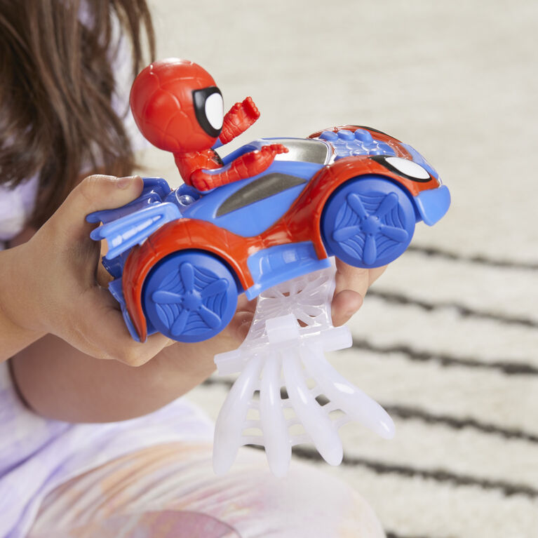 Marvel Spidey et ses Amis Extraordinaires, coffret Arachno-bolide de Spidey, figurine Spidey avec véhicule et accessoire, jouets préscolaires