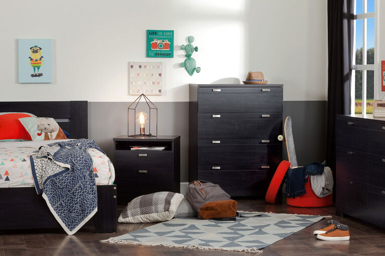 Reevo Nightstand with Drawers and Cord Catcher- Black Onyx