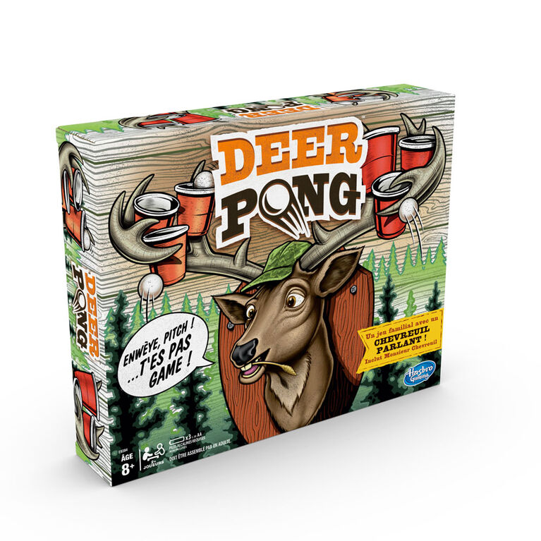 Deer Pong Game, Features Talking Deer Head and Music, Includes 6 Party Cups And 6 Balls (French Version)