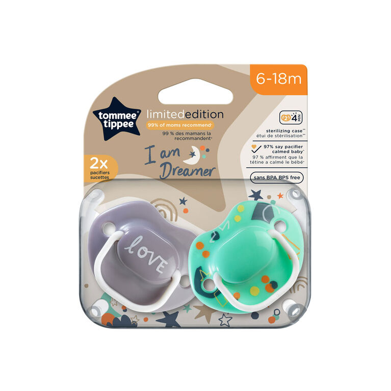 Tommee Tippee Moda Pacifiers, Includes Sterilizer Box (6-18m, 2 Count)