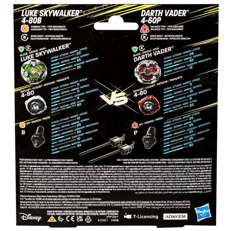 Beyblade X et Star Wars Collab Luke Skywalker 4-80B vs. Darth Vader 4-60B, multipack