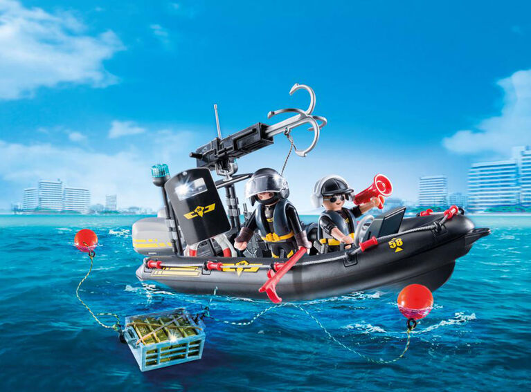 Playmobil - Bateau pneumatique et policiers d'élite <br>