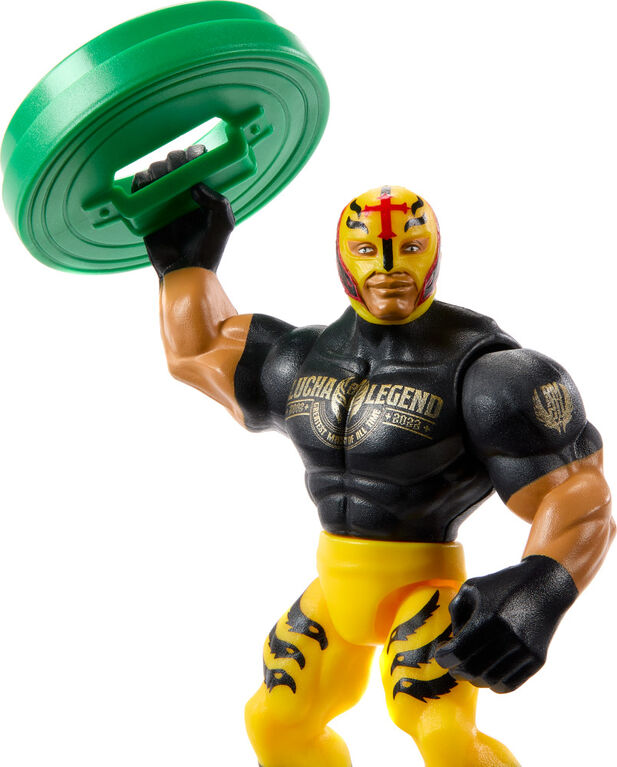 WWE Knuckle Crunchers Rey Mysterio Action Figure & Accessories, Bone-Crunching Movement, 3.25-inch