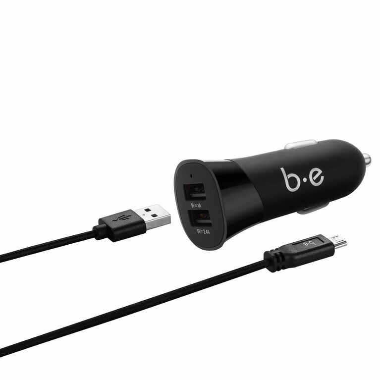 Blu Element  Chargeur de Voiture Dual USB 3.4A avec Micro USB Câble Noir