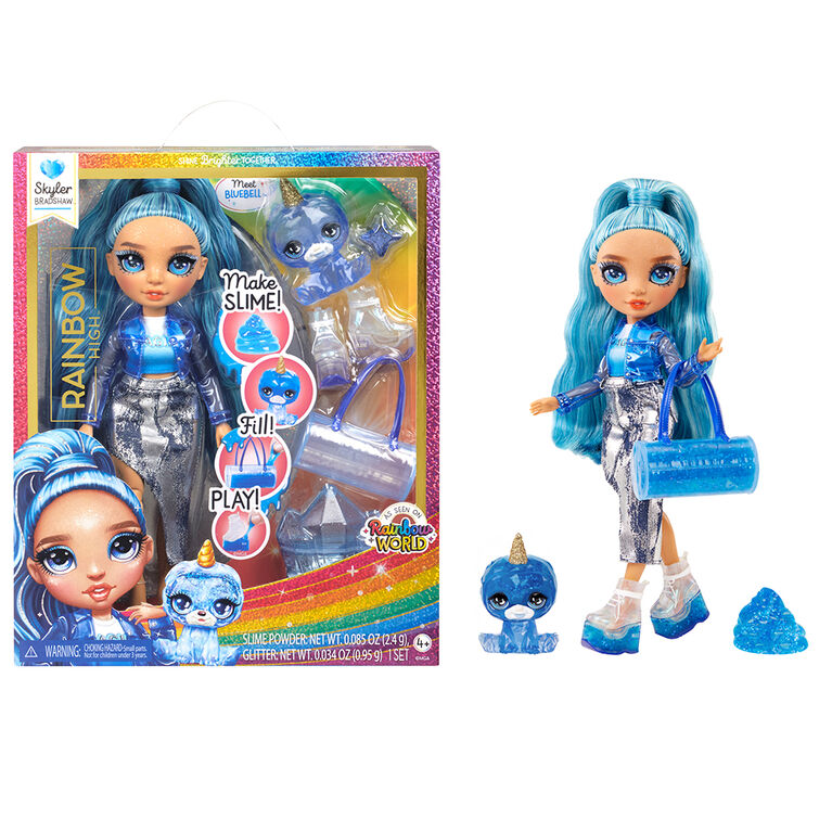 Rainbow High Skyler (Blue) with Slime Kit & Pet - Blue 11" Shimmer Doll