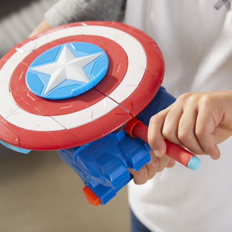 Marvel Avengers Mech Strike Captain America Strikeshot Shield Role Play Toy With 3 NERF Darts