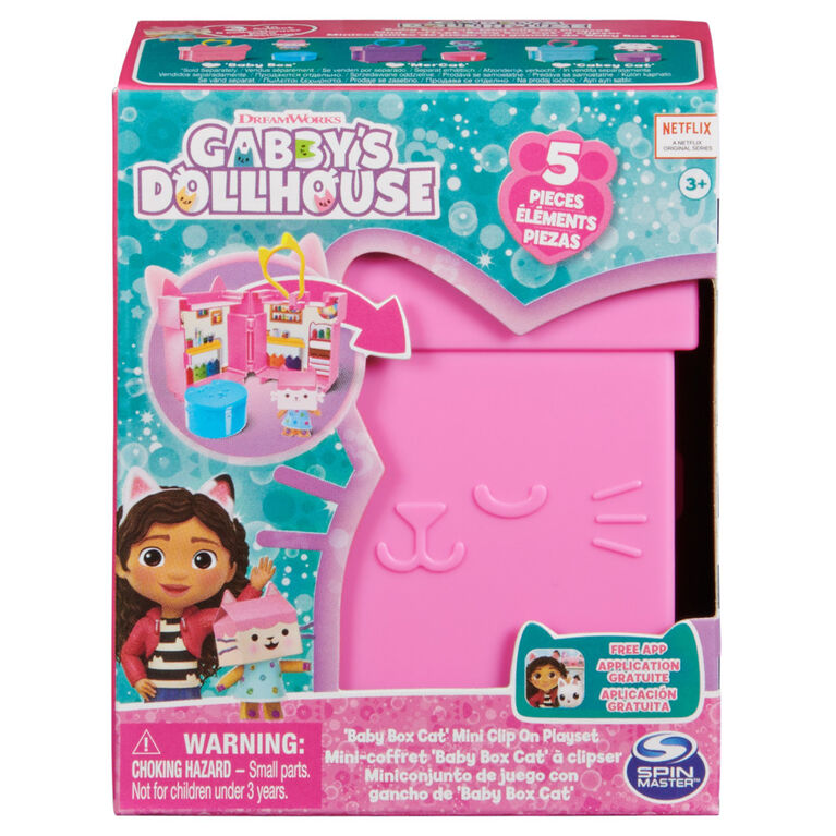 Gabby's Dollhouse, Mini Clip-On Playset with  Baby Box Cat Toy Figure and Dollhouse Accessories