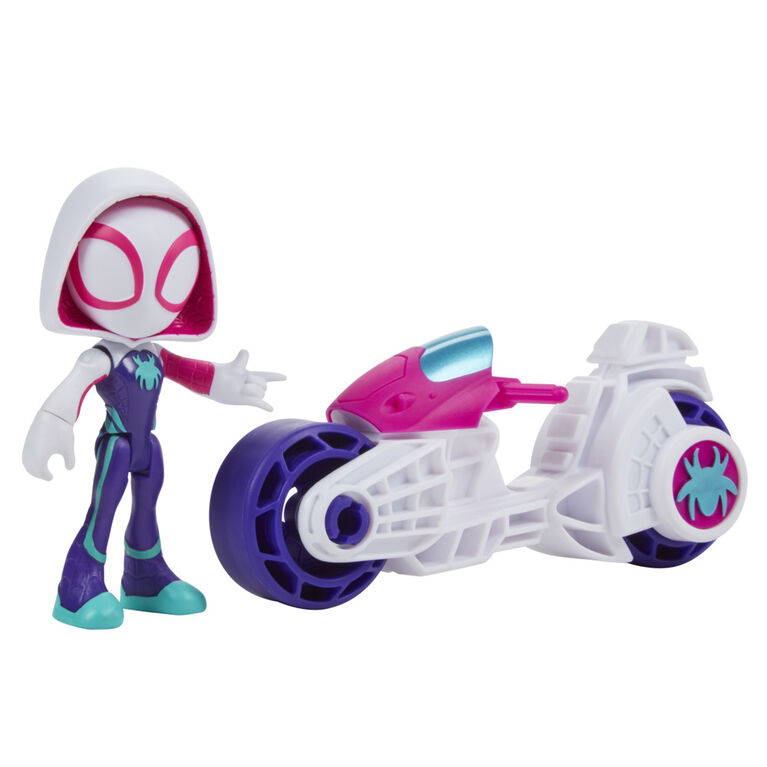Marvel Spidey and His Amazing Friends, Ghost-Spider Action Figure, Toy Motorcycle