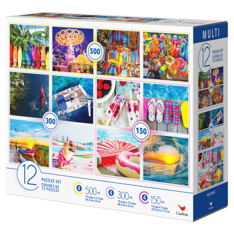 Paquet de 12 puzzles familiaux, vacances colorées