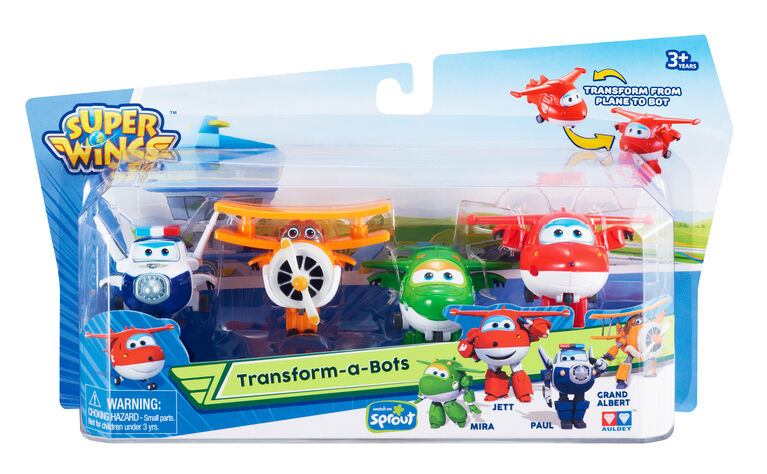 Super Wings Transform-a-Bots, paquet de 4 - Jett/Mira/Paul/Grand Albert