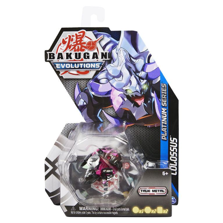 Bakugan Evolutions, Colossus (Black), Platinum Series True Metal Bakugan, 2 BakuCores and Character Card