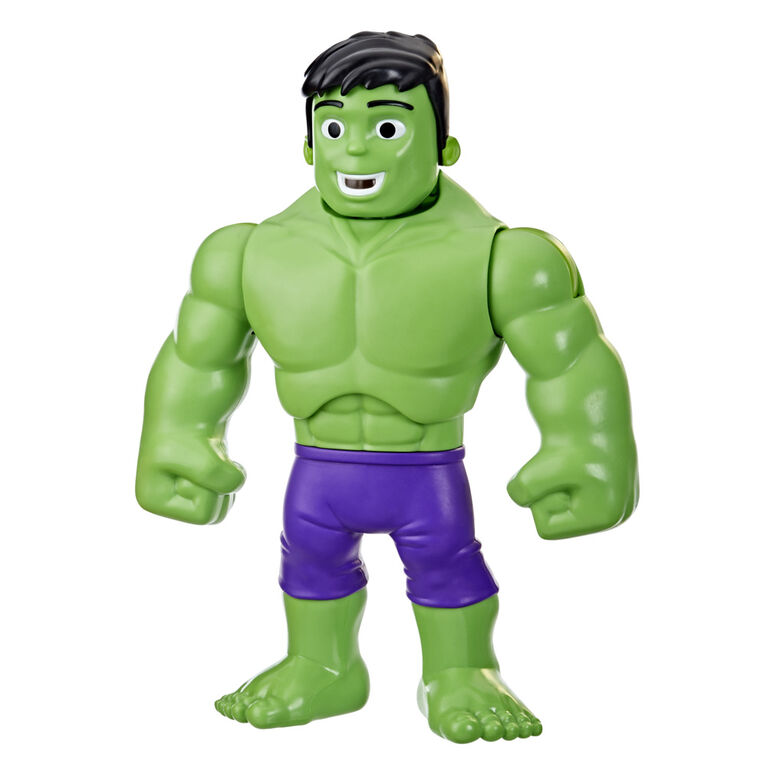 Marvel Spidey and His Amazing Friends Power Smash Hulk, Face-Changing 10-inch Hulk Figure with Brick Wall Accessory