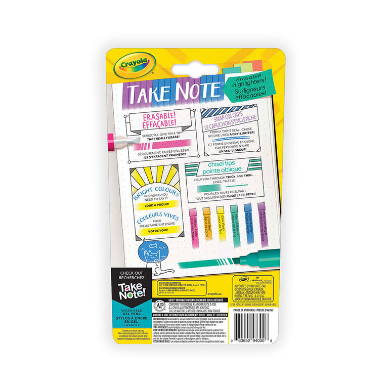 Crayola Take Note! Erasable Highlighters, 6 ct