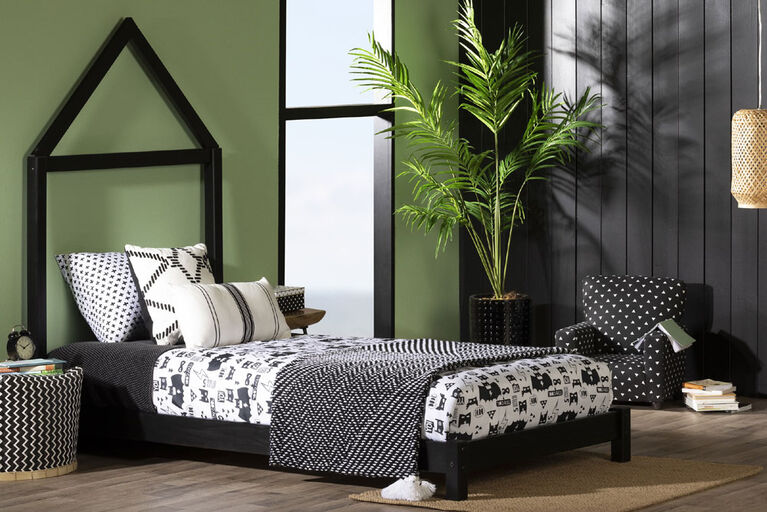 Sweedi Lit avec tête de lit maison Simple Noir mat