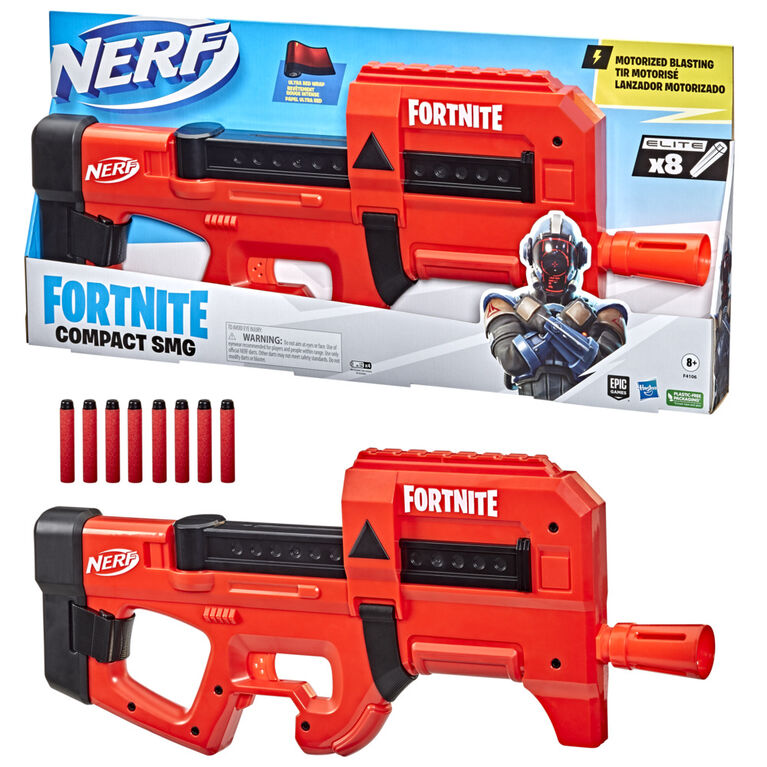 Nerf Fortnite, blaster motorisé Compact SMG, revêtement rouge intense