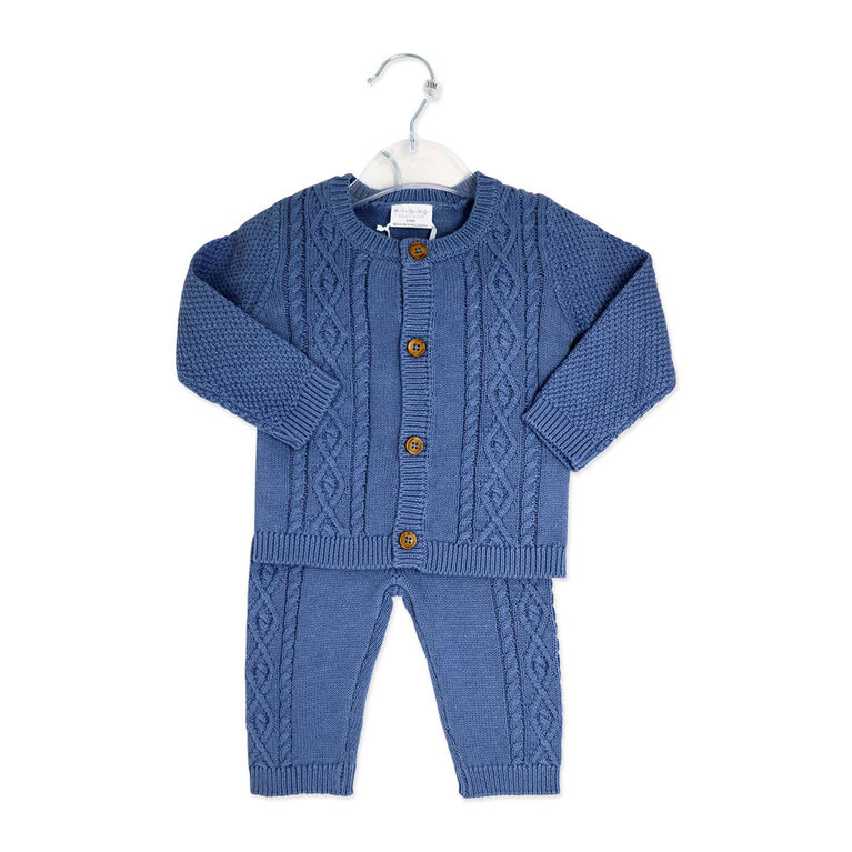 Rock a Bye Baby Cardigan et pantalon en tricot : bleu denim 0-3 mois