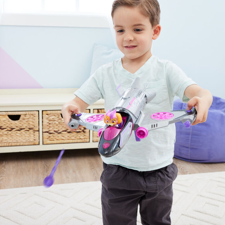 PAW Patrol : La Super Patrouille le film, Avion de sauvetage transformable avec figurine articulée Stella Super Patrouille, sons et lumières