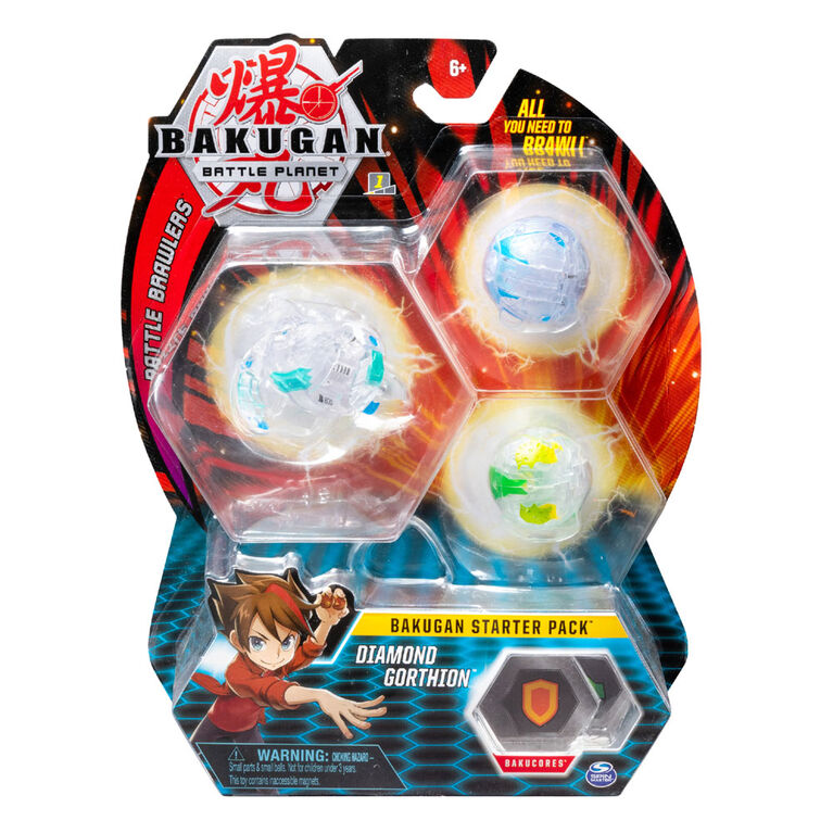 Bakugan, Starter Pack 3 personnages, Diamond Gorthion, Créatures transformables à collectionner.