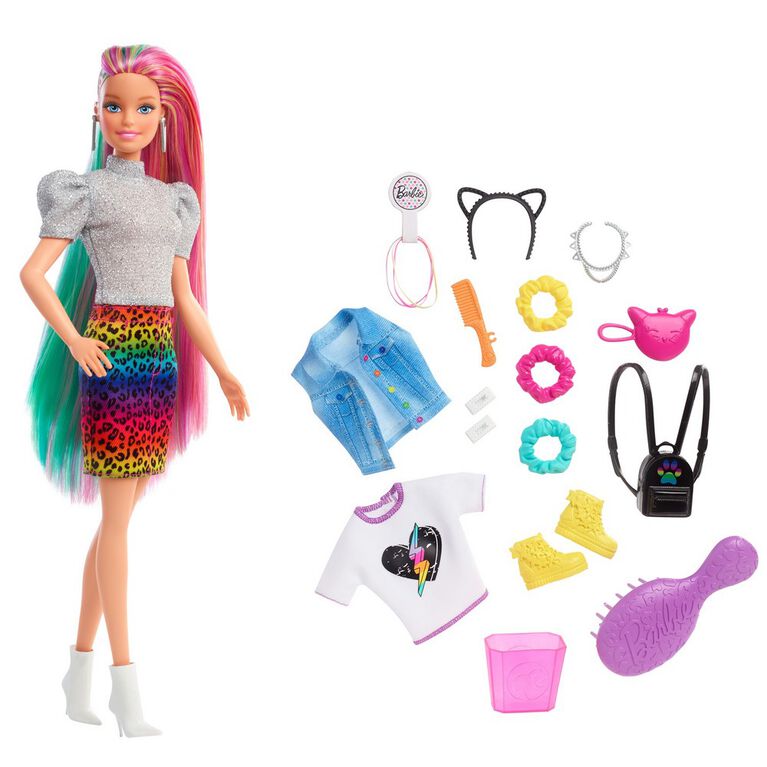 Barbie - Poupée Barbie Chevelure Arc-en-ciel Léopard (Blonde)