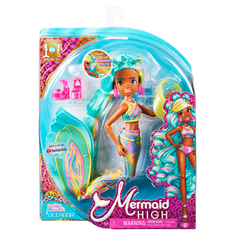 Mermaid High, Spring Break Oceanna Mermaid Doll and Accessories with Removable Tail and Color Change Hair Streaks