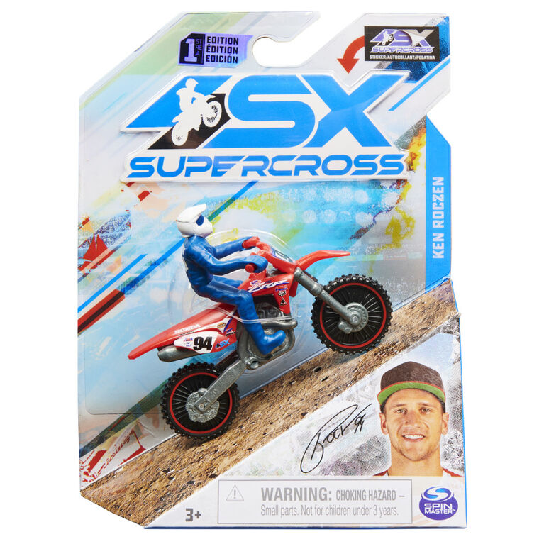 Supercross, Moto authentique de Ken Roczen en métal moulé à l'échelle 1:24 avec figurine motocycliste, pour les enfants et les collectionneurs
