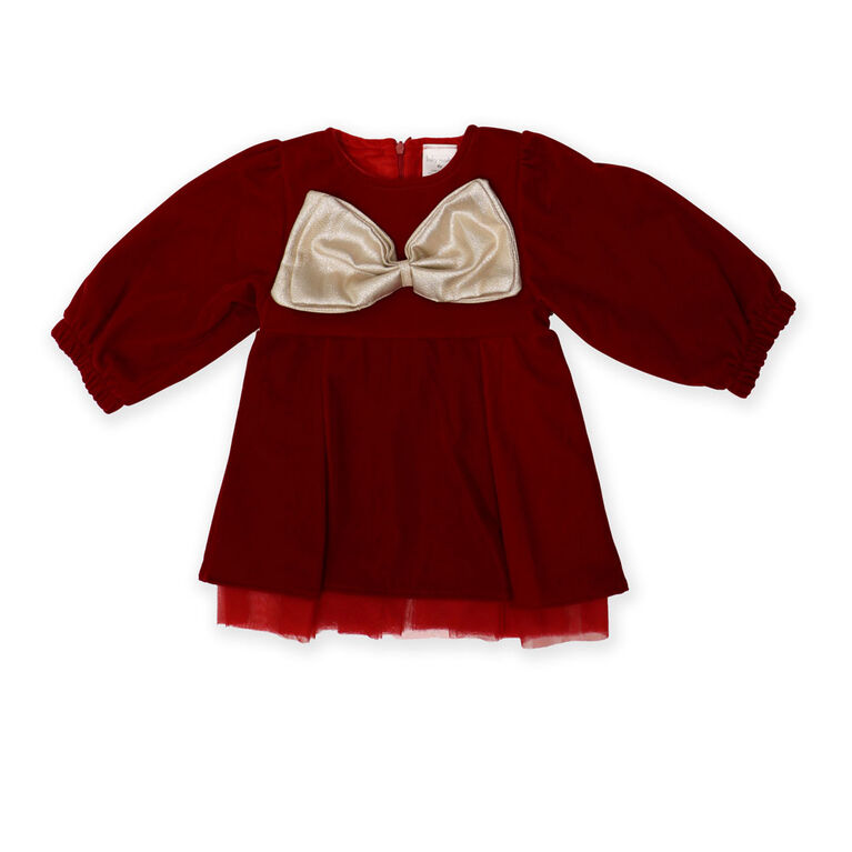 Baby Mode Signature Red Velvet Bow Dress 6Y