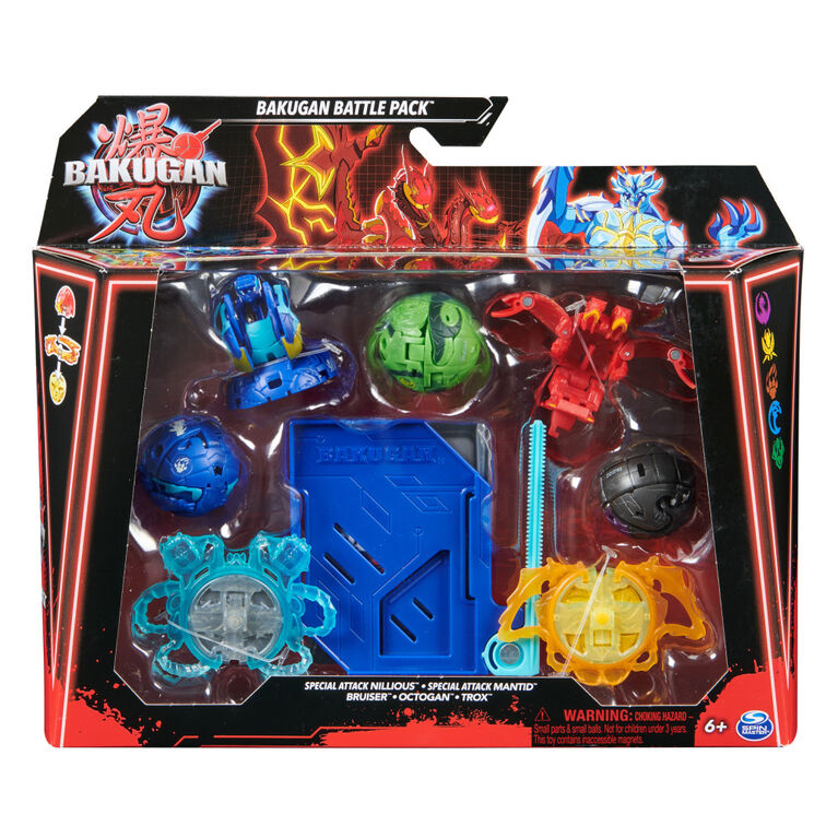 Bakugan Battle 5-Pack, Special Attack Nillious, Mantid, Bruiser, Octogan, Trox; Customizable, Spinning Action Figures