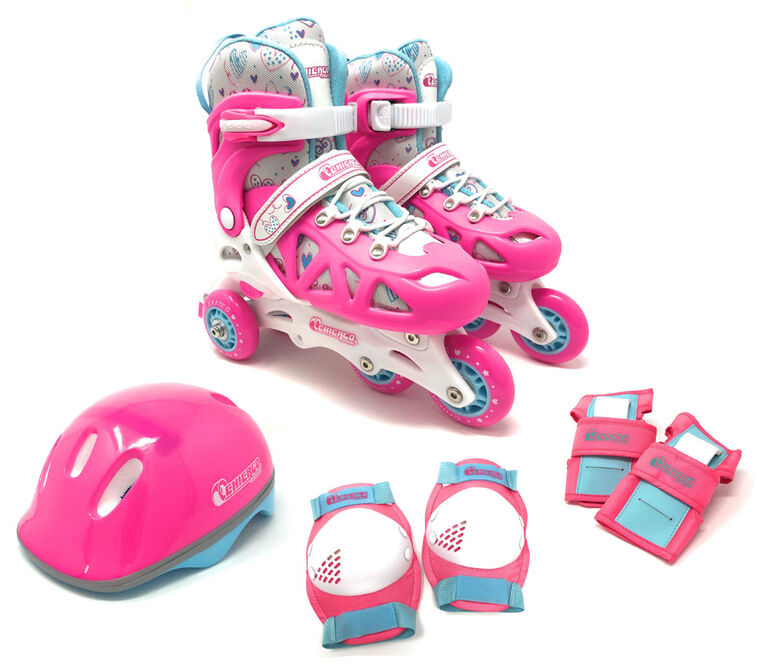 Chicago Skates Adjustable Pink Rollerblade Combo Set Size J10-J13