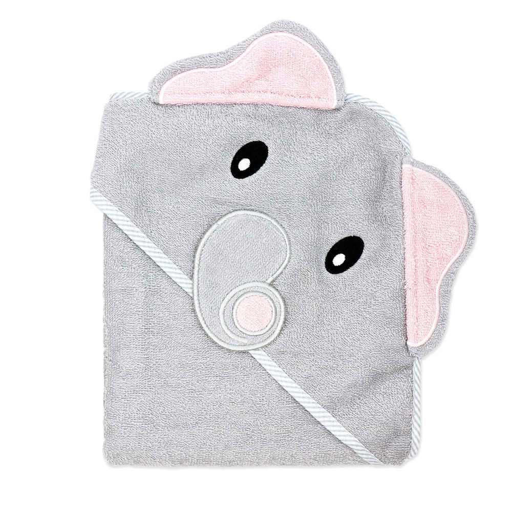 Baby Mode Signature Grey Elephant Hooded Towel and Mitt